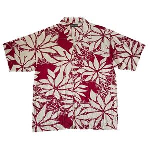 Bobby Chan Shirt Mens XL Red Floral Silk Resort Vacation Hawaiian Tropical Beach